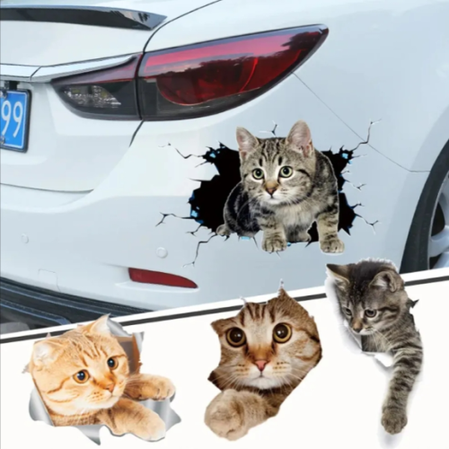 Car 3D Sticker Cute Cat 3D Waterproof Sticker Install For White Type Car