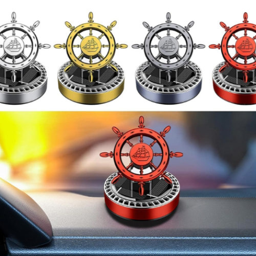 Solar Rotating Ship Wheel Car Air Freshener – Luxury Dashboard Perfume with Compass Design